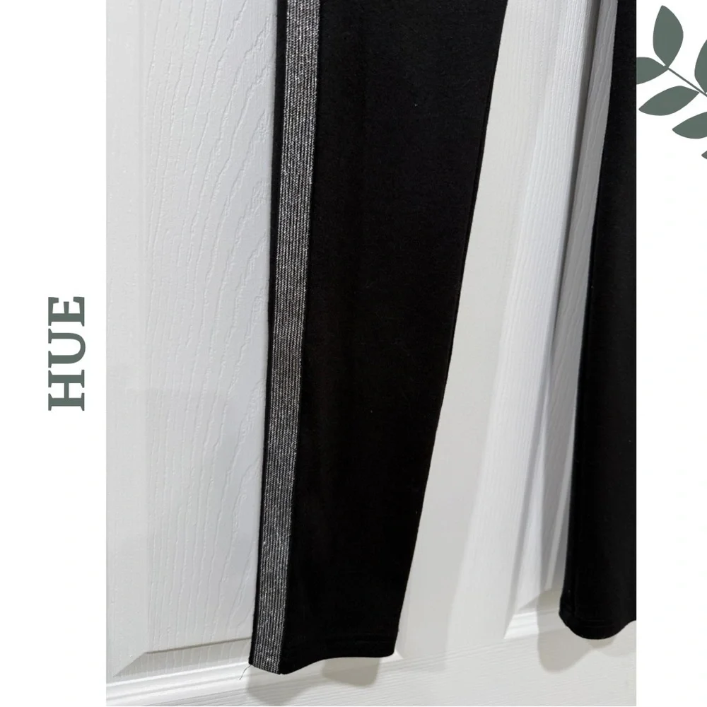 HUE Black Leggings Side Stripe Stretch Pull On Pants Size Small - Picture 6 of 7